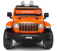 BabyCar Jeep Elettrica Per Bambini | Auto con Sedili in Pelle, Porte Apribili, MP3/USB/Micro SD | Macchina Elettrica per Bambini 12V con 2 Motori 35W | Licenza Ufficiale Jeep | Arancio