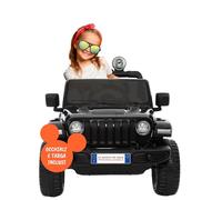 BabyCar Jeep Elettrica Per Bambini | Auto con Sedili in Pelle, Porte Apribili, MP3/USB/Micro SD | Macchina Elettrica per Bambini 12V con 2 Motori 35W | Licenza Ufficiale Jeep | Nero Occhiali-Targa