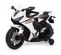 BabyCar Moto Elettrica Bambini Honda CBR 12V | Moto Elettrica Bambini 3-5 Anni con Luci, Suoni, MP3/USB e Rotelle Stabilizzatrici | Batteria 12V 3,5Ah, Motore 30W e Acceleratore a Pedale | Bianco