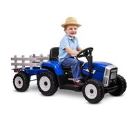 BABYCAR Trattore Elettrico per Bambini con Rimorchio (Blu) - Macchina elettrica per Bambini, Batteria 12V, 2 motori, Trattore Elettrico per Bambini con Luci e Telecomando