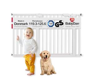 BabyDan Premier, Cancelletto a pressione extra largo, 119,3-125,6 cm, Cancelletto per bambini, metallo, bianco, Made in Denmark - (Cancelletto per animali/cane)