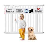 BabyDan Premier, cancello di sicurezza extra largo a pressione, 139-144,8 cm, in metallo, bianco, prodotto in Danimarca, (cancello per animali domestici/cancello per cani)