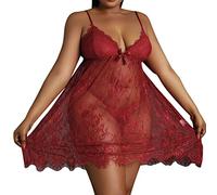 Babydoll Dress per donna donna grande pizzo biancheria intima sexy biancheria intima sexy pigiama ciglia splicing set plus size lingerie per le donne 4X, Rosso, XXL