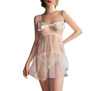 Babydoll sexy da donna, sensuale, intimo cattivo caldo, pizzo, mini abito trasparente con schiena scoperta, camicia da notte, fiocco a farfalla, in raso, abito da notte di grandi dimensioni, per feste
