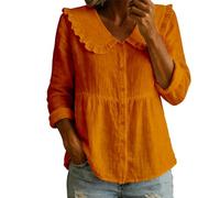 Babydoll Top da donna con volant Peter Pan collare camicette casual manica lunga button down camicia estiva vestiti carino, Z01-arancione 2, M