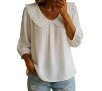 Babydoll Top da donna con volant Peter Pan collare camicette casual manica lunga button down camicia estiva vestiti carino, Z03-bianco, 4XL