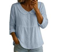 Babydoll Top da donna con volant Peter Pan collare camicette casual manica lunga button down camicia estiva vestiti carino, Z01-azzurro, M