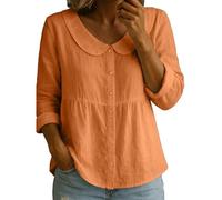Babydoll Top da donna con volant Peter Pan collare camicette casual manica lunga button down camicia estiva vestiti carino, Z01-arancione 1, S