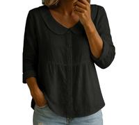Babydoll Top da donna con volant Peter Pan collare camicette casual manica lunga button down camicia estiva vestiti carino, Z01-nero, S