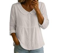 Babydoll Top da donna con volant Peter Pan collare camicette casual manica lunga button down camicia estiva vestiti carino, Z01-bianco, L