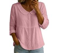 Babydoll Top da donna con volant Peter Pan collare camicette casual manica lunga button down camicia estiva vestiti carino, Z01-rosa, S