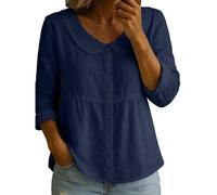 Babydoll Top da donna con volant Peter Pan collare camicette casual manica lunga button down camicia estiva vestiti carino, Z01-blu scuro, S