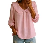 Babydoll Top da donna con volant Peter Pan collare camicette casual manica lunga button down camicia estiva vestiti carino, Z03-rosa, 4XL