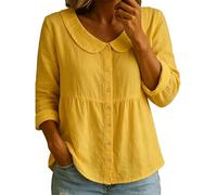Babydoll Top da donna con volant Peter Pan collare camicette casual manica lunga button down camicia estiva vestiti carino, Z01-giallo, S
