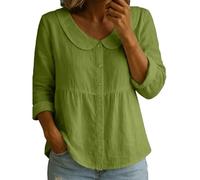 Babydoll Top da donna con volant Peter Pan collare camicette casual manica lunga button down camicia estiva vestiti carino, Z01-verde chiaro, XL