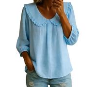 Babydoll Top da donna con volant Peter Pan collare camicette casual manica lunga button down camicia estiva vestiti carino, Z03-azzurro cielo, L