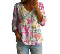 Babydoll Top per le donne Peter Pan collare pizzo Trim Button Up camicetta Y2K manica 3/4 vestiti carino, Floreale 09, M