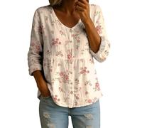 Babydoll Top per le donne Peter Pan collare pizzo Trim Button Up camicetta Y2K manica 3/4 vestiti carino, Floreale 01, L