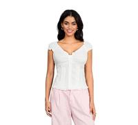 Babydoll Top per le Donne Sexy Scollo a V Profondo Taglio Basso Button Down Pizzo Trim Camicia Slim Fit Coquette Vestiti Uscire, Beige, M