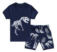 Babyfashion Pigiama Pantaloncini 2 Pezzi di Dinosauro Sia Par Bambino Sia per Ragazzo Sono 100% di Cotone(da 2 Anni Fino a 10 Anni)(Blu Scuro-3-4 Anni)