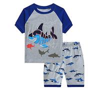 Babyfashion Pigiama Pantaloncini 2 Pezzi di Trattore Rosso ECC Sia Par Bambino Sia per Ragazzo Sono 100% di Cotone(da 2 Anni Fino a 11 Anni)(squalo1,6-7 Anni)