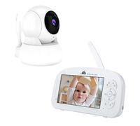 Babyfono con videocamera Videocitofono da 5 pollici, display LCD 720P FHD ad alta portata, visione notturna, controllo PTZ a 365°, visualizzazione della temperatura, monitoraggio del sonno, Plug UE