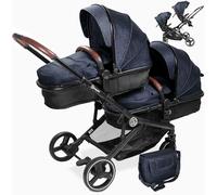 babyGO Passeggino gemellare 3 in 1 per gemelli, passeggino gemellare, per 2 bambini, con molti accessori, colore: grigio antracite melange-senza navicella