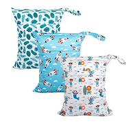 babygoal 3LN12 - Sacchetti per pannolini di stoffa per bambini, lavabili, da viaggio, spiaggia, piscina, palestra, per costumi da bagno e vestiti bagnati, con due tasche con cerniera, confezione da 3