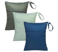 Babygoal Borse bagnate per pannolini di stoffa per bambini, borse da viaggio lavabili, per spiaggia, piscina, palestra, per costumi da bagno e vestiti bagnati, con due tasche con cerniera, Verde oliva