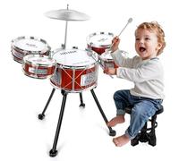 BABYJOLLY Batteria per Bambini, Set di Batteria Jazz per Bambini 5 tamburi con Sgabello, Strumenti Musicali Bambini Compleanno Educazione Giocattoli per 3 4 5 6 7 anni ragazze ragazzi