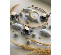 BABYLEDO Mobile per lettino con scatola regalo, acchiappasogni, campanella, legno, decorazione per la cameretta dei bambini, ideale come regalo per nascita compleanno (elefante)