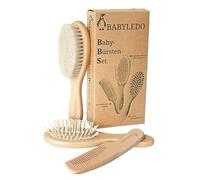 BABYLEDO Set di 3 spazzole per neonati e bambini, con setole di capra, spazzola massaggiante e pettine in legno di faggio, ideale come regalo, scatola inclusa