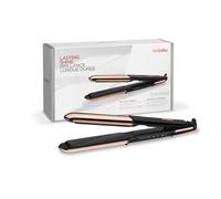 BaByliss ST481E Piastra Lisciante 2In1 in Diamond-Ceramic, Design Curvo Per Look Lisci E Mossi, Funzione Ionica Anti-Crespo, 5 Temperature, Piastre Extra-Lunghe da 28mm, Nero Oro