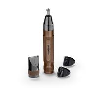 BaByliss Super-X Rifinitore di precisione 3 in 1 per uomo, Bronzo | Rifinitore per orecchie, sopracciglia e naso, 2 pettini guida da 3 e 5 mm, strumento per la cura della batteria, NT997U