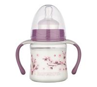 babynova Biberon a Collo Largo 150 ml con Manici - Tazza Trainer con Tettarella in Silicone a Flusso Lento Anti-Colica - Prodotto in Germania - Senza BPA - Fiore di Ciliegio