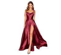 Babyonline D.R.E.S.S. Abito da sera lungo spacco sexy senza schienale chic elegante abito da gala promozionale, bordeaux, 46