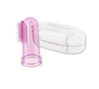 Babyono Spazzolino da denti per bambini, in silicone, per la cura dei denti, con custodia, colore rosa
