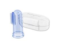 Babyono Spazzolino da denti per bambini, in silicone, per la cura della bocca dei bambini, con contenitore (blu)