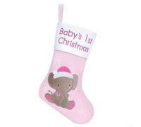 Baby's First Christmas - Calza di Natale in morbido tessuto con elefante, 35,5 cm, decorazione per le vacanze, per asilo, camino, caminetto, da appendere, ricordi di vacanza, 1 pezzo (rosa)