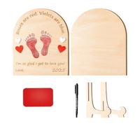 Baby's First Footprint Art - Biglietto in legno per traguardi per neonati, per servizi fotografici e decorazione della cameretta dei bambini
