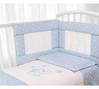 Babysanity- Set Paracolpi Lettino Alta Traspirabilità Piumino Copripiumino Sfoderabile Federa 100% Cotone Made in Italy (Piccole Stelle Azzurro)