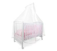 Babysanity® Zanzariera Lettino Neonato con Supporto Asta con velo per Culla in Tulle Antistrappo Protezione Sicura da Zanzare, Insetti e Polvere Made In Italy (Bianca bordata in Rosa)