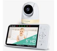 Babysense Prisma Babyphone con fotocamera e audio, 5" HD, luce notturna a 6 colori, schermo diviso, macchina per il suono del bambino con rumore bianco e ninne ninne, sicuro senza WiFi