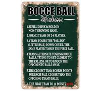Bacce Ball Rules Targa in metallo retrò, con scritta in lingua inglese "Refill Drink & Hold In Non-Throwing Hand Scoring Rules", per casa, cucina, ufficio, club, bar, palestra, 20,3 x 30,5 cm