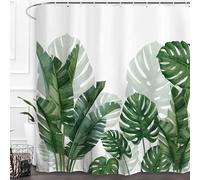 Baccessor Tenda da doccia con foglie verdi palme fresche foglie di banano, motivo palma tropicale, decorazione per bagno, tenda da bagno con ganci, 183 x 183 cm