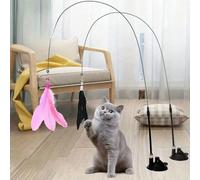 Bacchetta giocattolo per gatti con piume e ventosa rimovibile, con forte potere di aspirazione che aderisce saldamente al pavimento. Questo giocattolo interattivo per gatti è adatto per il gioco e l'e
