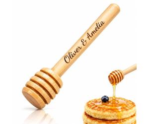 Bacchetta Per Miele In Legno Personalizzata per Matrimonio | 10-100 Pezzi, Nome E Data Incisi Sul Manico, Utensile Pratico Da Cucina per Servire Miele(8cm)