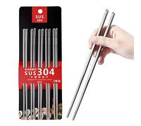 Bacchette in Acciaio Inox, 5 Paia Bacchette in Metallo Riutilizzabili, Bacchette Sushi, Bastoncini Giapponesi, Lavabili in Lavastoviglie, Ideale per Cucina Asiatica, Sushi, Ramen, Dim Sum