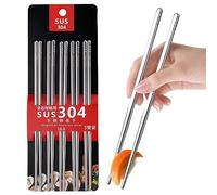 Bacchette in Metallo Riutilizzabili, 5 Paia di Bacchette in Acciaio Inox, Bastoncini in metallo, lavabili in lavastoviglie, Bacchette Sushi Set Regalo (Argento)