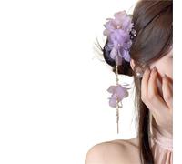 Bacchette per capelli 2pc Tessuto Fiore Foglia Nappa Fermagli for capelli for le donne Mori Ragazza Vetro acrilico Lato Ornitorinco Clip Imitazione Perla Lunghe Catene Copricapi per Donne(C)